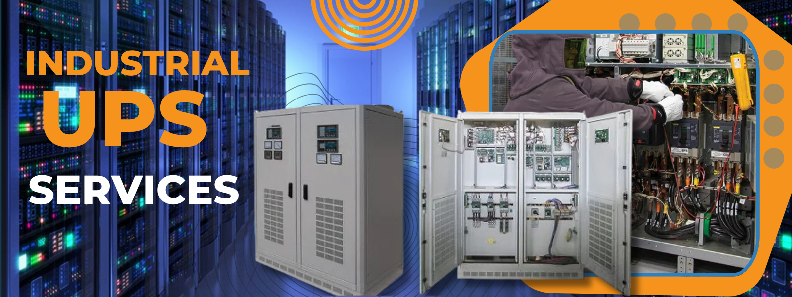Blue Yellow Modern Computer Repair Service Medium Banner (1600 x 600 mm) (1600 x 600 px)